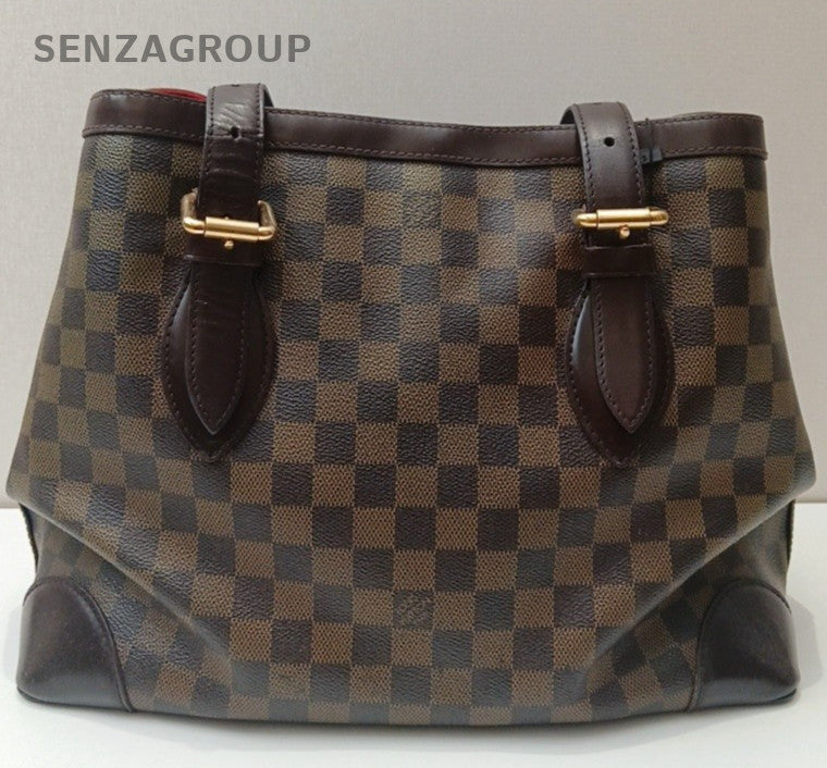 Louis Vuitton Damier Ebene Tote Shoulder Bag Brown Gold Women Classic