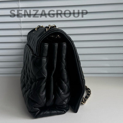 Chanel Black Gold Quilted Accordion Chain Shoulder Bag Classic Women
