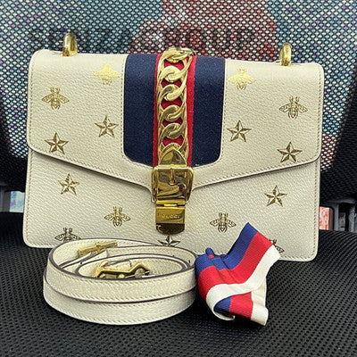 Gucci Soho Disco Medium White Leather Shoulder Crossbody Bag Women's