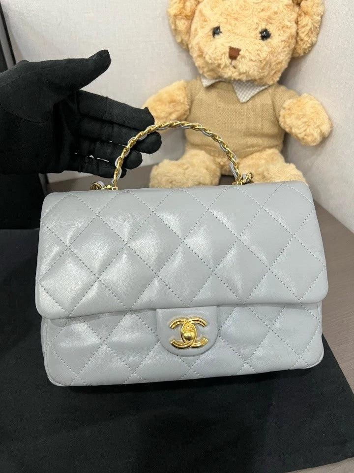CHANEL 23B Gray Twisted Handle Square Crossbody Bag For Women