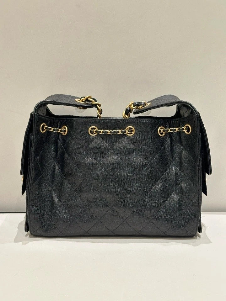 CHANEL 25bag Small Black Gold Tote Shoulder Bag For Women