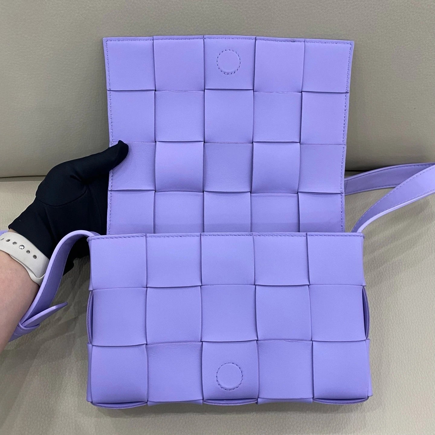 Bottega Veneta Women Small Cassette Purple Leather Crossbody Bag