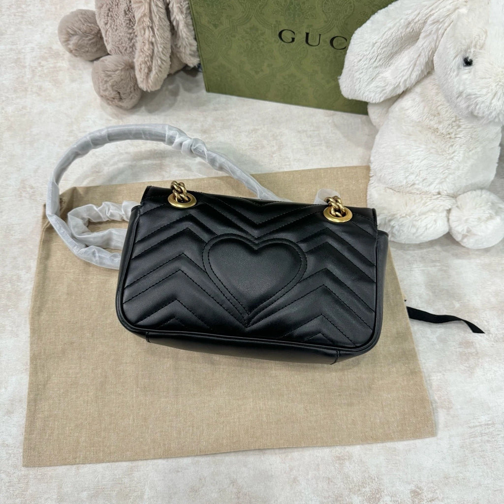 Gucci Calfskin Marmont 22 Black Gold Shoulder Bag For Women