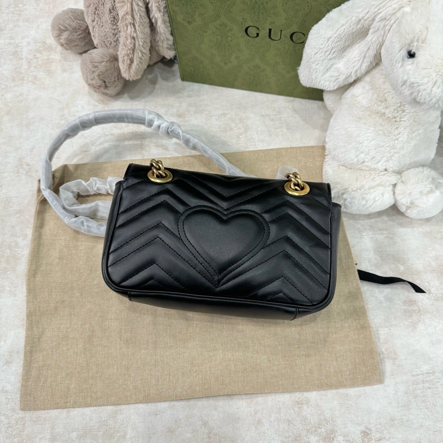 Gucci Calfskin Marmont 22 Black Gold Shoulder Bag For Women