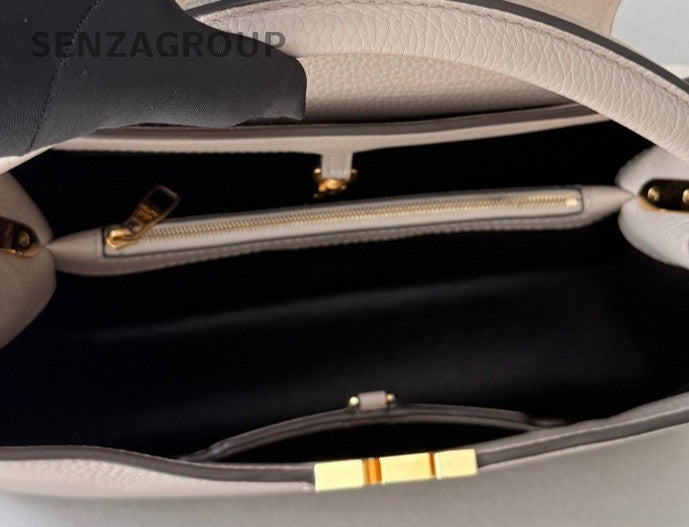 Louis Vuitton Capucines Top Handle Bag Gray Black Gold Women Designer Classic