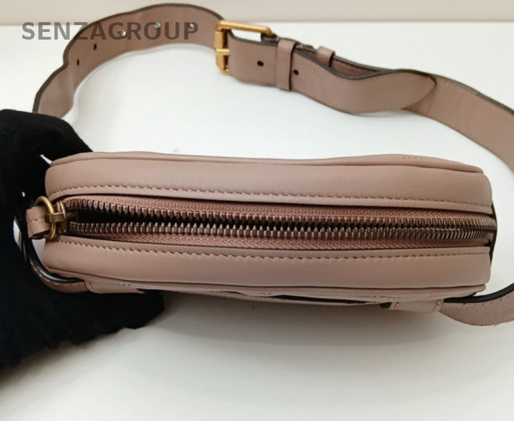 Gucci GG Logo Waist Bag Crossbody Brown Gold Used Women Classic Fashion