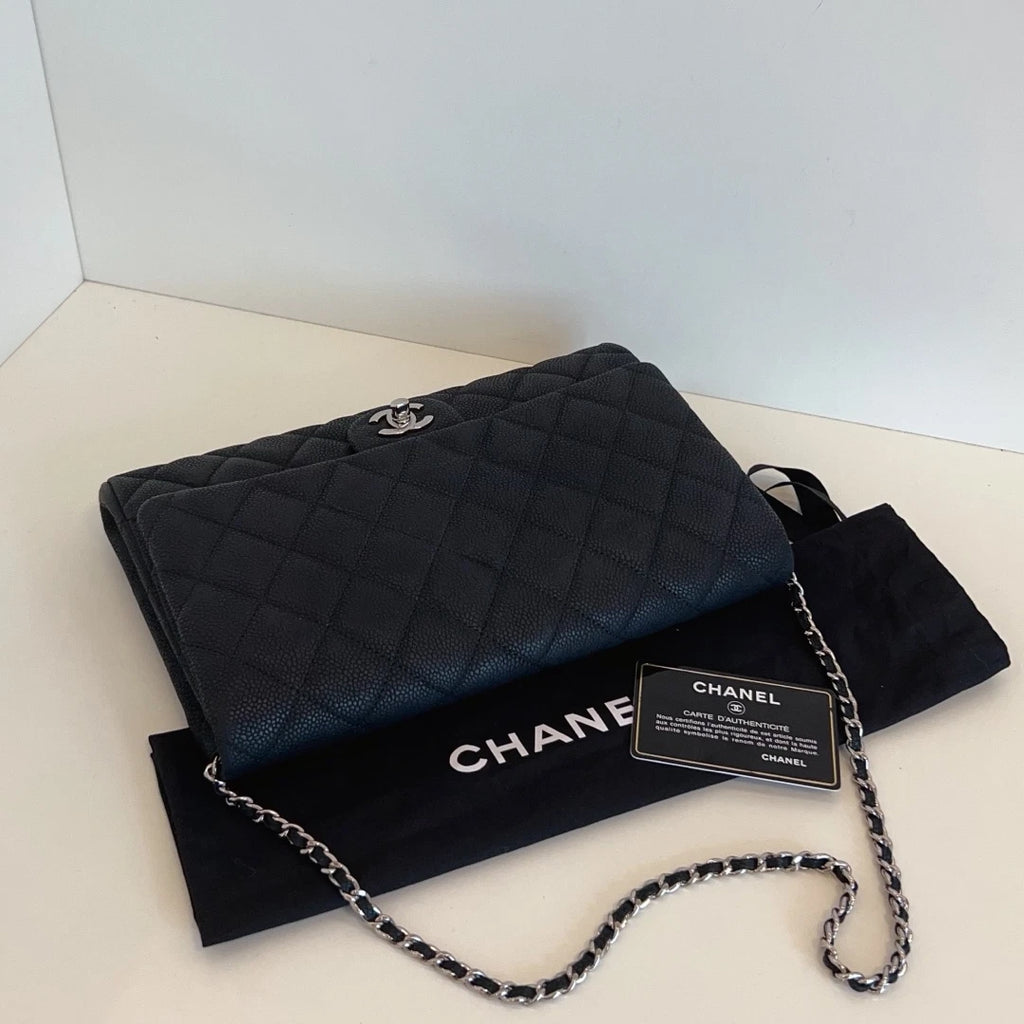 Excellent Chanel Classic Flap Timeless Black Clutch Chain Shoulder Bag SHW