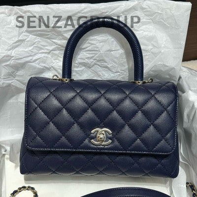 Chanel Navy Blue Calfskin Small Coco Handle Bag Gold Chain Shoulder Crossbody