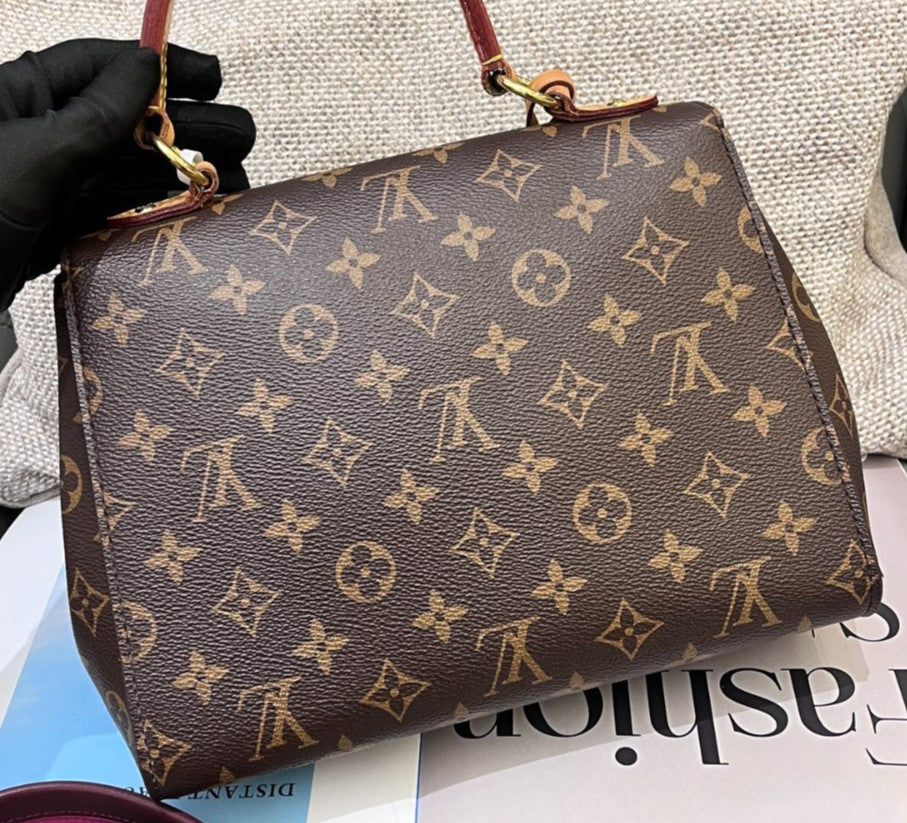 Louis Vuitton Cluny BB Monogram Top Handle Bag Crossbody Brown Red Women Classic