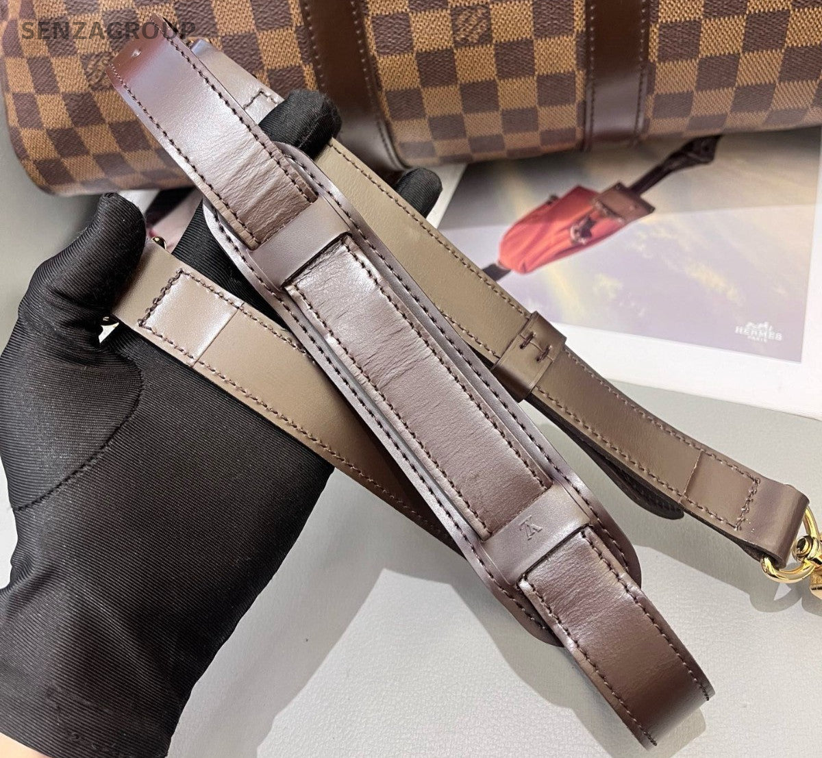 Louis Vuitton Keepall Damier Top Handle Bag Crossbody Brown Gold Unisex Adults