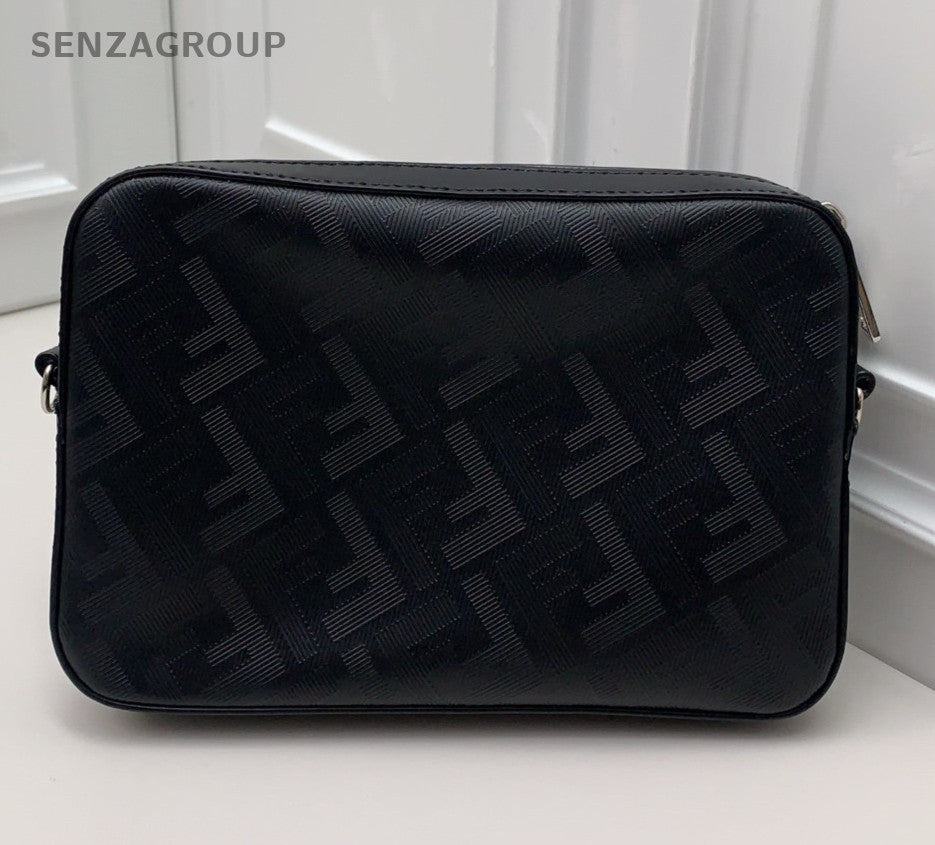 Fendi Diagonal Camera Shoulder Bag Crossbody Black Silver Unisex Adults Classic