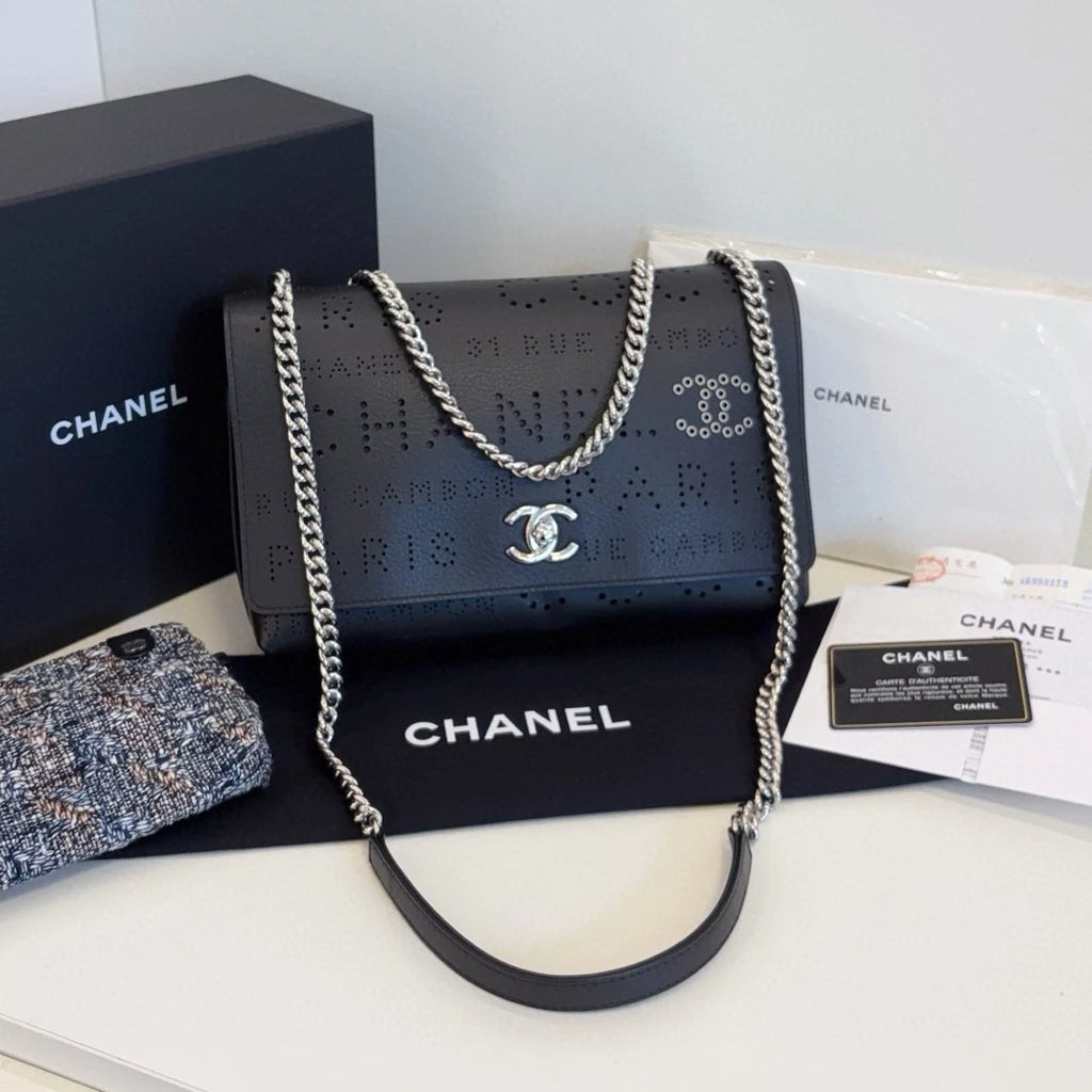 Chanel Classic Flap Chain Shoulder Bag Crossbody Black Silver Women Fashion