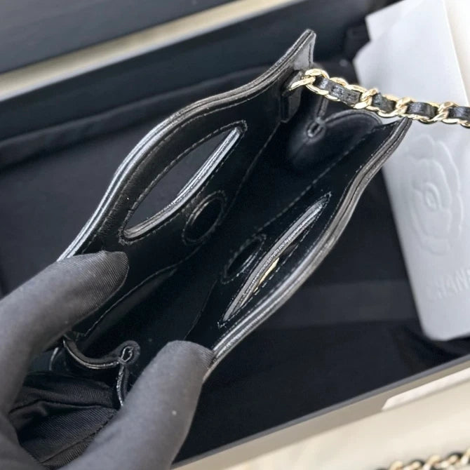 Chanel 31Bag Mini Lambskin Top Handle Shoulder Crossbody Bag Black Gold Women S