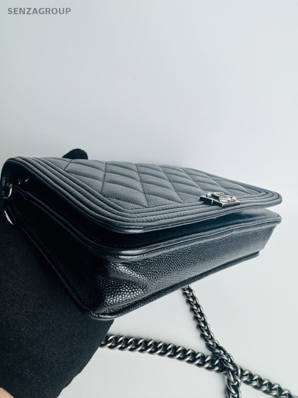 CHANEL Leboy Woc Diamond Pattern Chain Shoulder bag Crossbody Black Silver