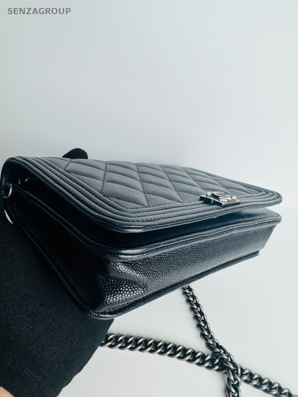 CHANEL Leboy Woc Diamond Pattern Chain Shoulder bag Crossbody Black Silver