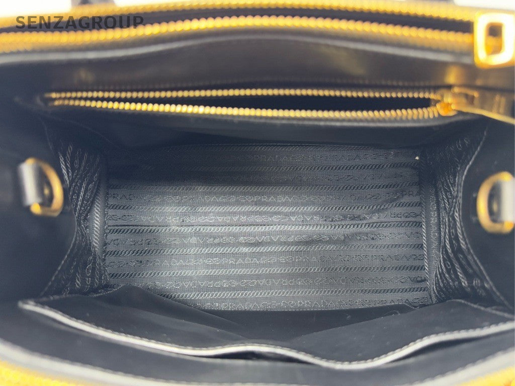 Prada Galleria PM Top Handle Bag Crossbody Black Gold Women Classic