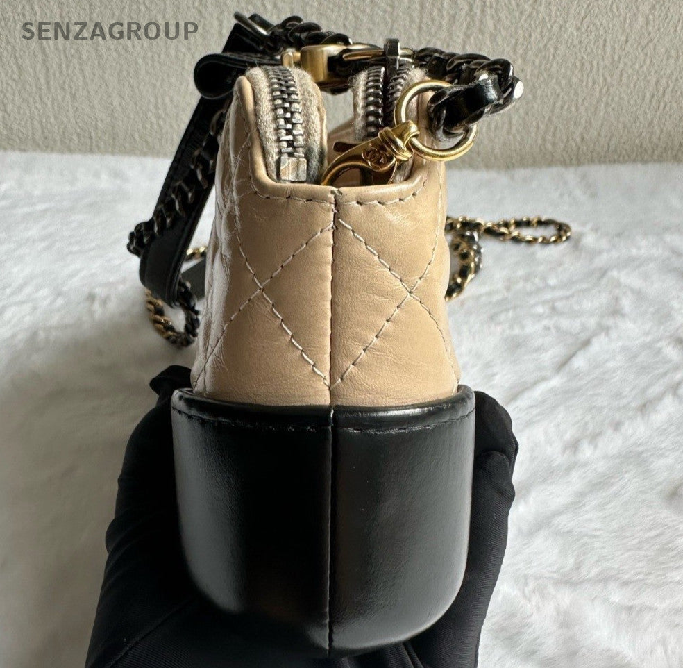 Chanel Gabrielle Mini Chain Shoulder Bag Crossbody Beige Black Women Classic