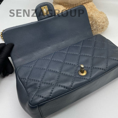 Chanel Blue Quilted Caviar Leather Classic Flap Bag Gold Chain