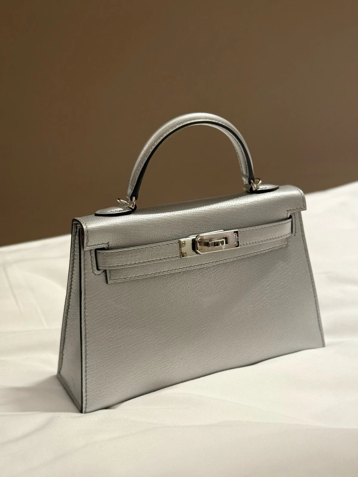 Hermes Mini Kelly Olympic Silver Top Handle Bag For Women