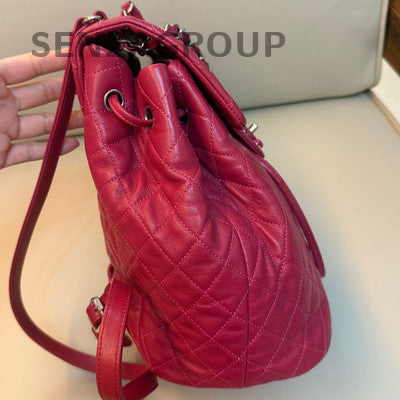 Chanel Quilted Backpack Red Silver Hardware Classic Women's Bag