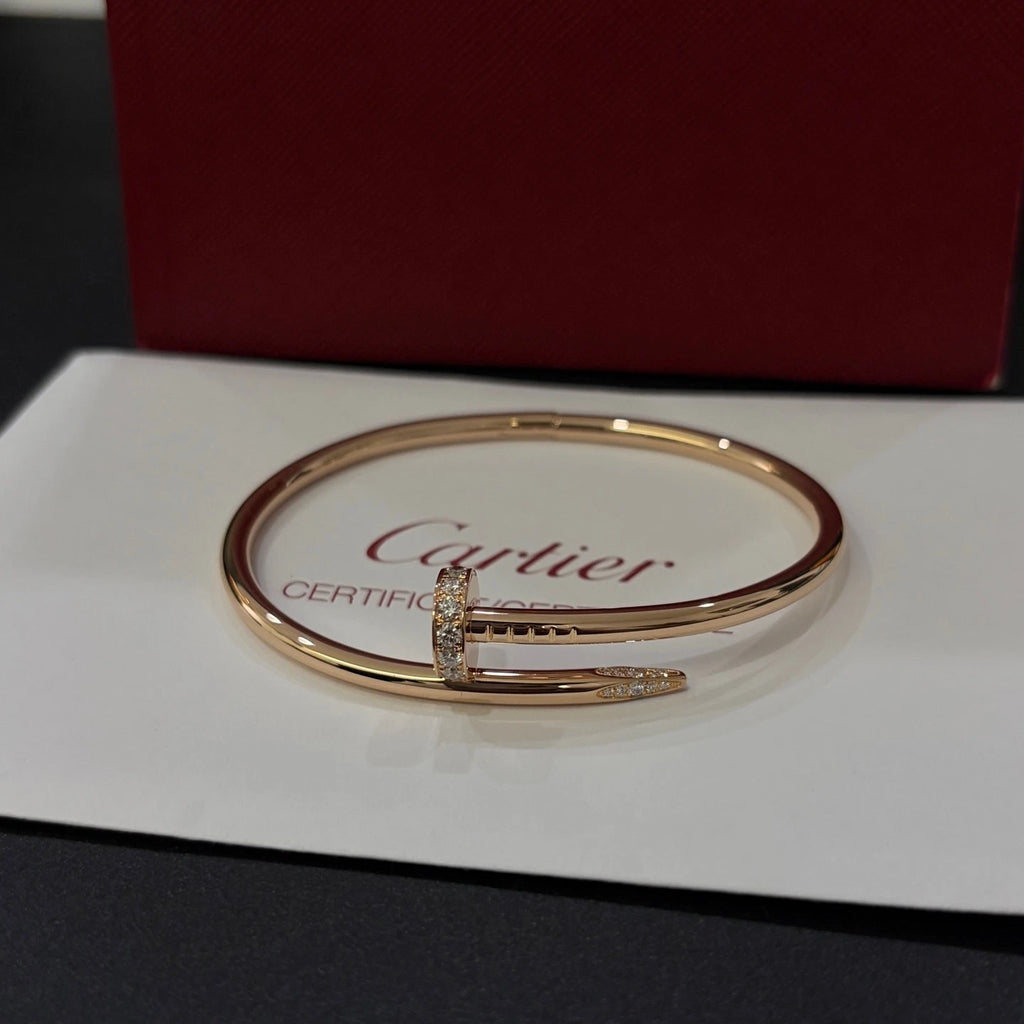 Cartier Juste Un Clou 18k Rose Gold Wide Bangle Bracelet Diamonds Size18