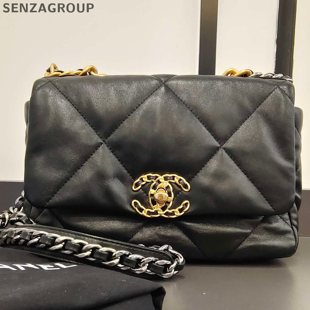 Chanel Black Gold 19 Bag Small Chain Shoulder Crossbody Classic Fashion