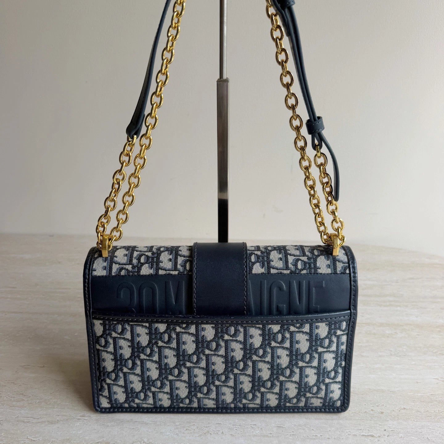 Christian Dior 30Montaigne Oblique Canvas Gold Chain Navy Shoulder Bag Crossbody