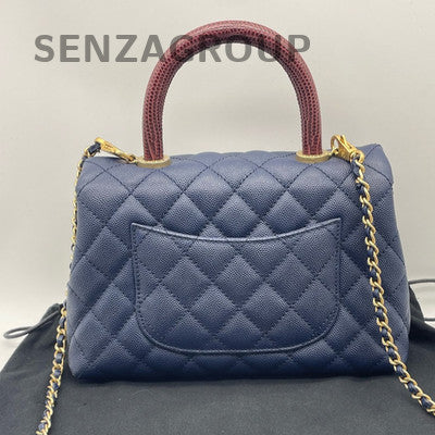 Chanel Coco Handle Small Blue Calfskin Quilted Chain Crossbody Bag