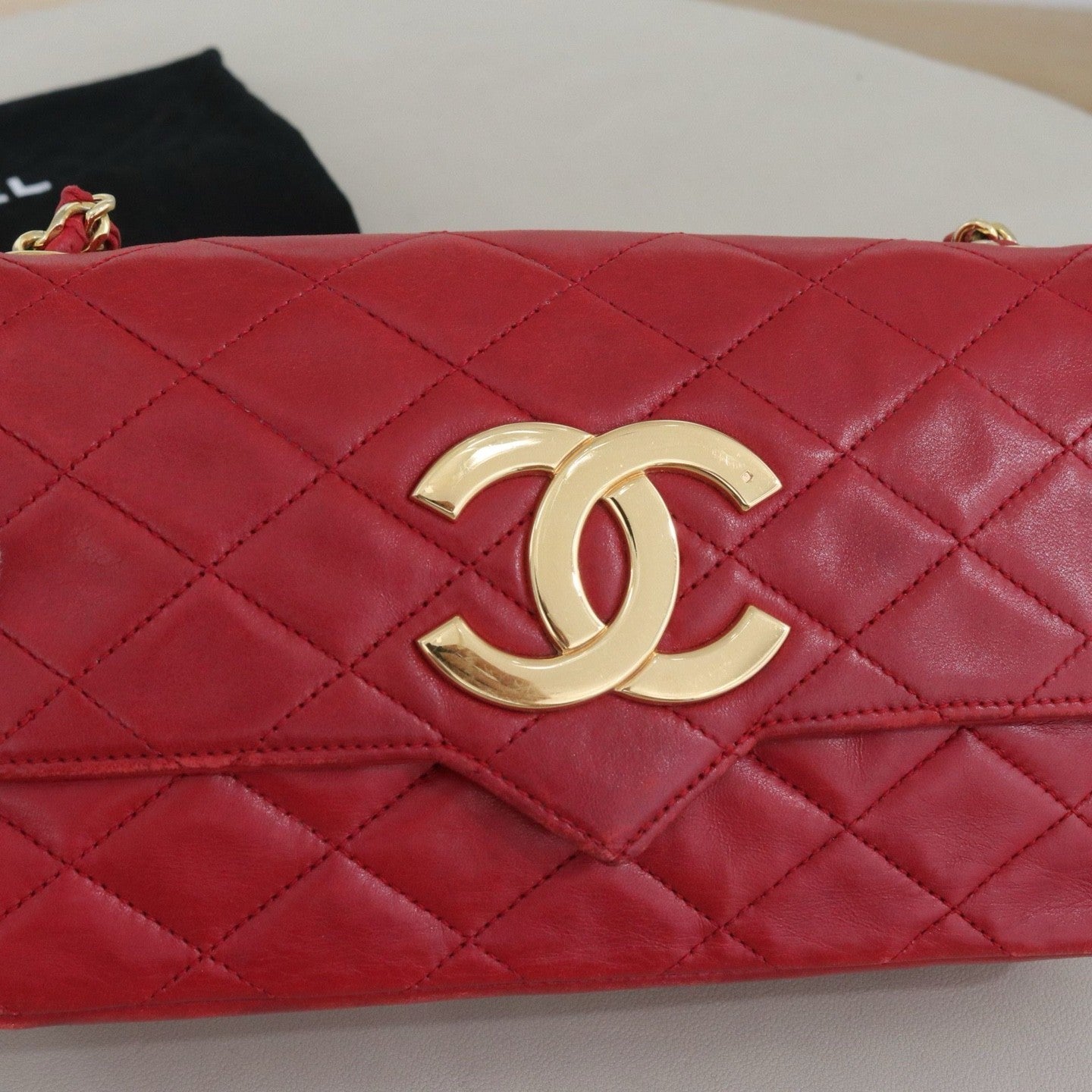CHANEL CC Logo Diamond Pattern Chain Shoulder bag Vintage Red Women