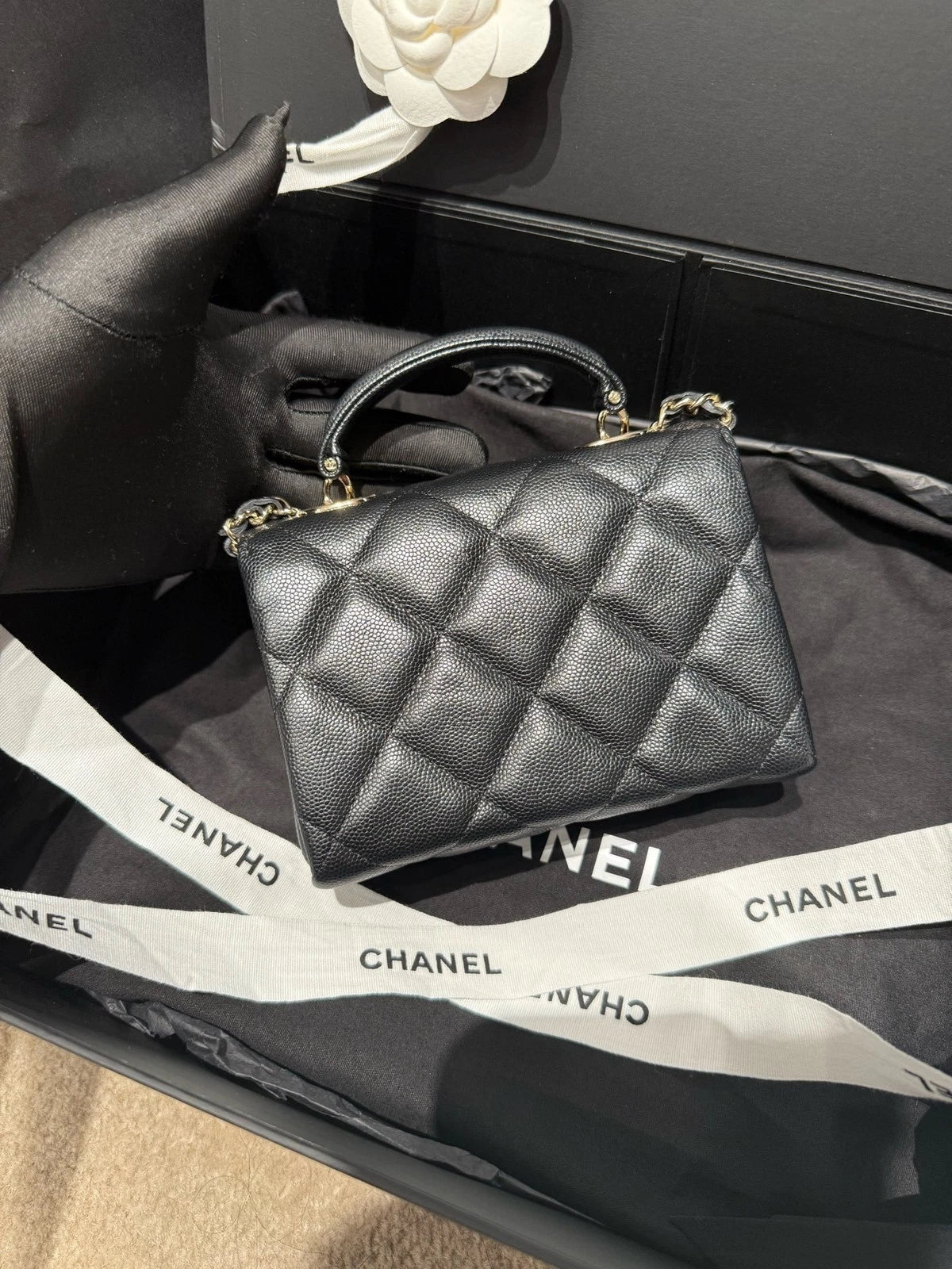 CHANEL Calfskin Top Handle Kelly Handbag For Women