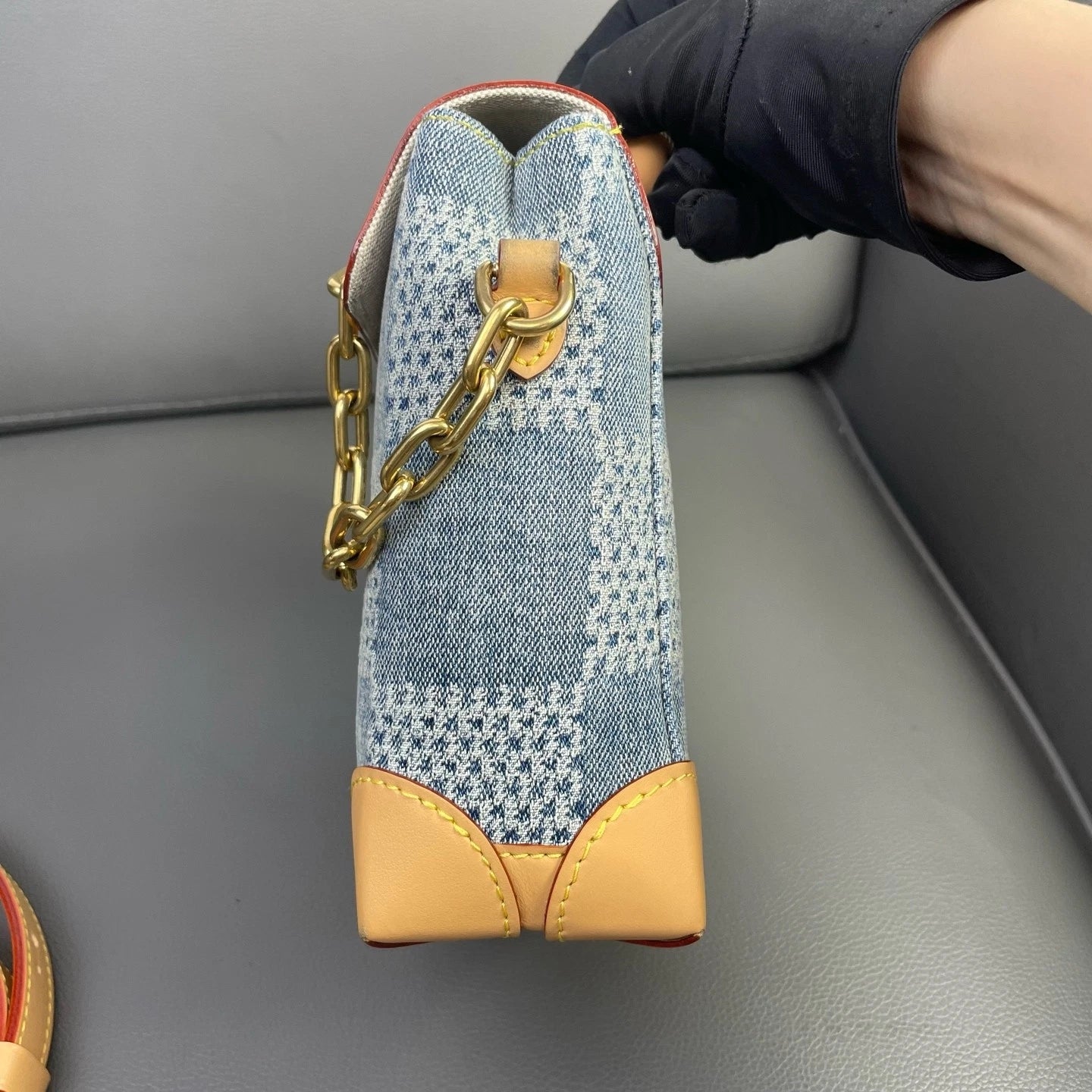 Louis Vuitton Nano Steamer Denim Checkered Crossbody Bag For Women
