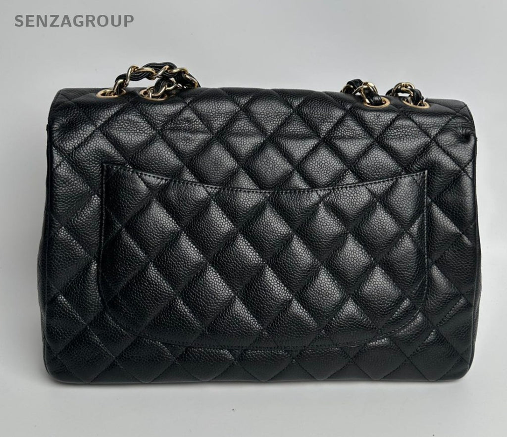 Chanel Classic Flap GM Chain Shoulder Bag Crossbody Black Gold Women Fashion