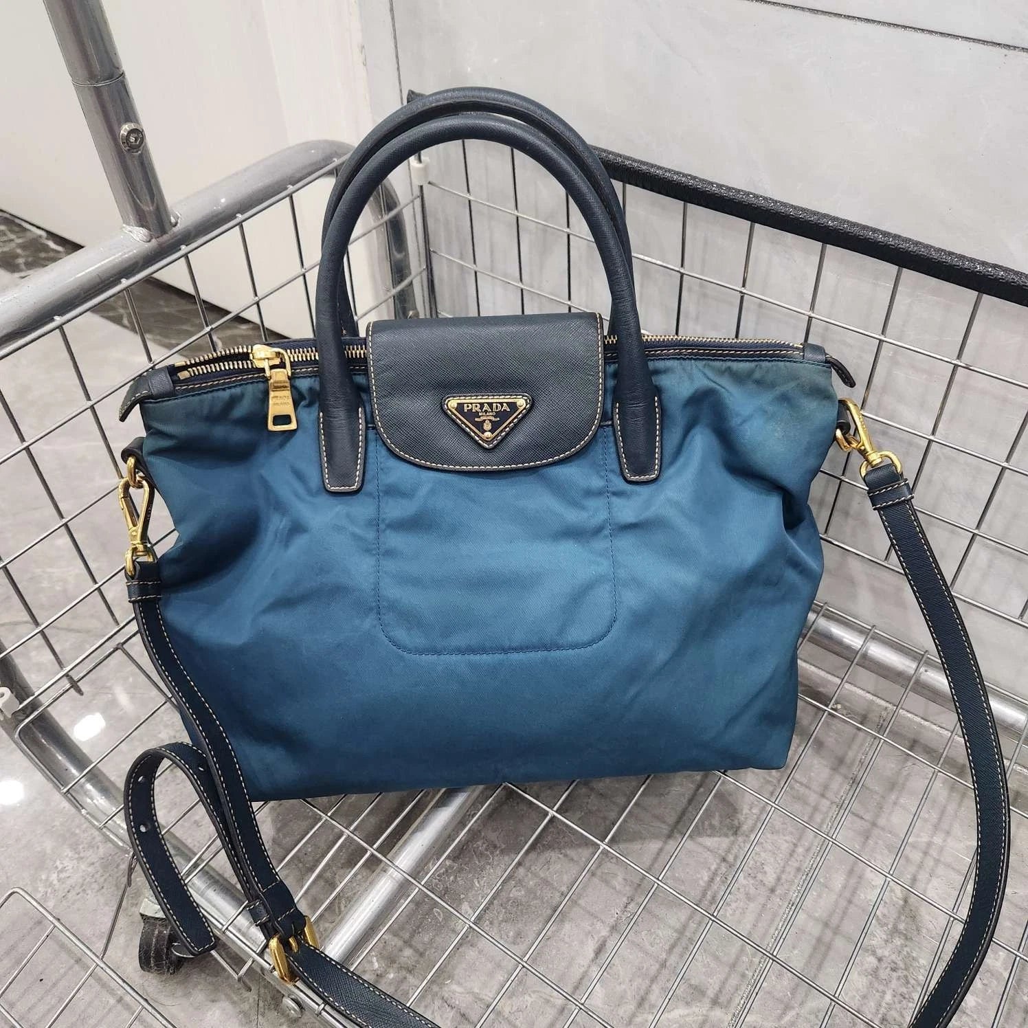 PRADA Nylon Patchwork Handbag Shoulder Crossbody For Women