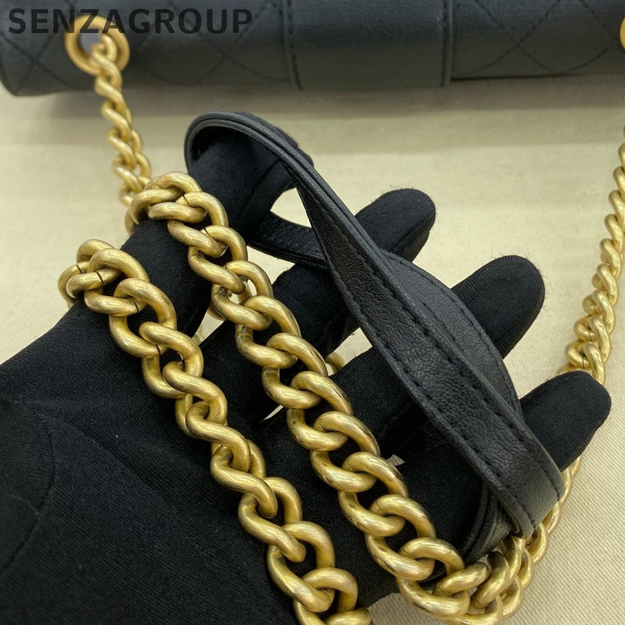 Chanel Bombay Series Messenger Chain Shoulder Crossbody Bag Black Gold
