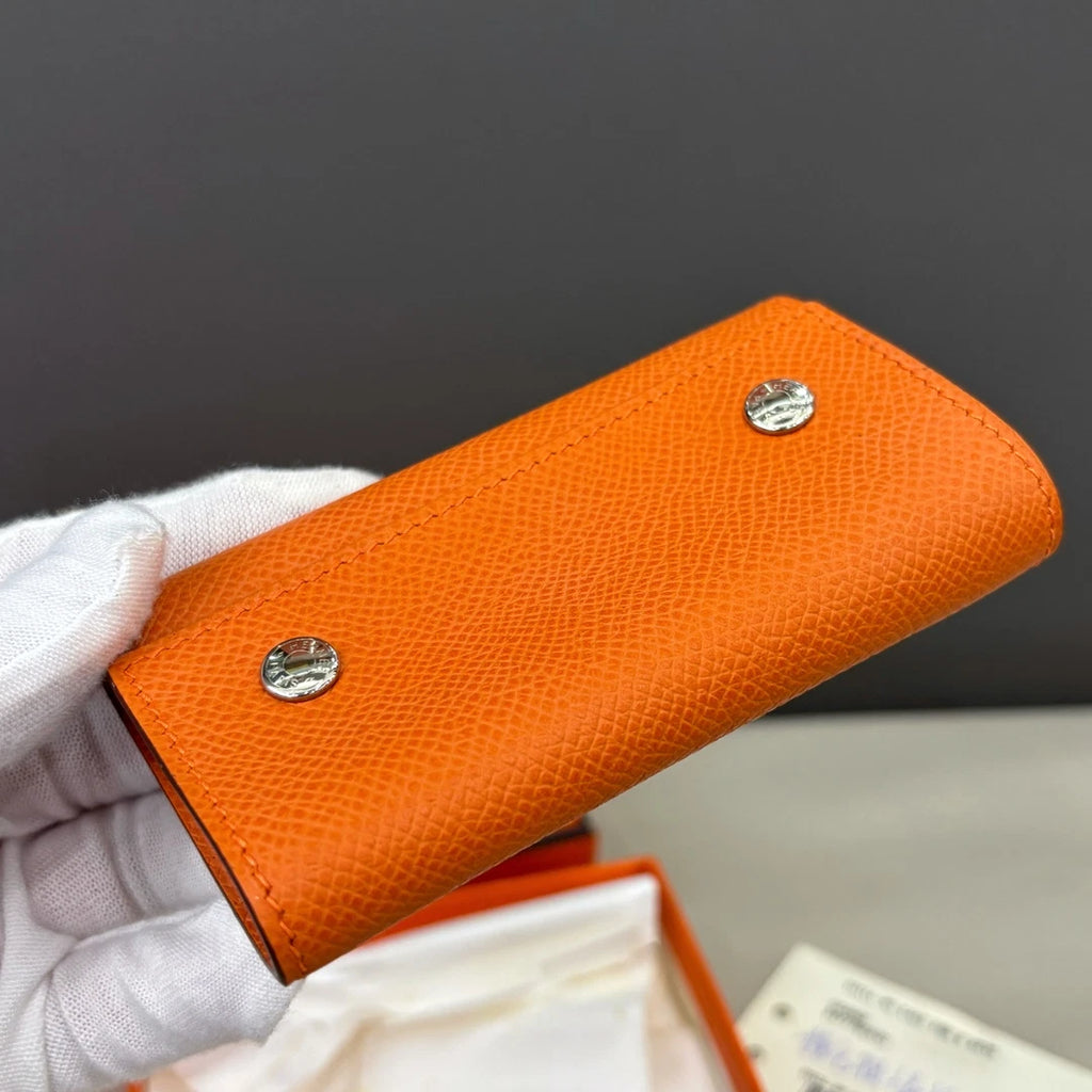 Hermès 6-Ring Key Holder Orange Epsom Leather Unisex Fashion