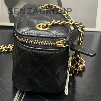 Chanel Classic Black Gold Quilted Small Flap Bag with Ball Chain