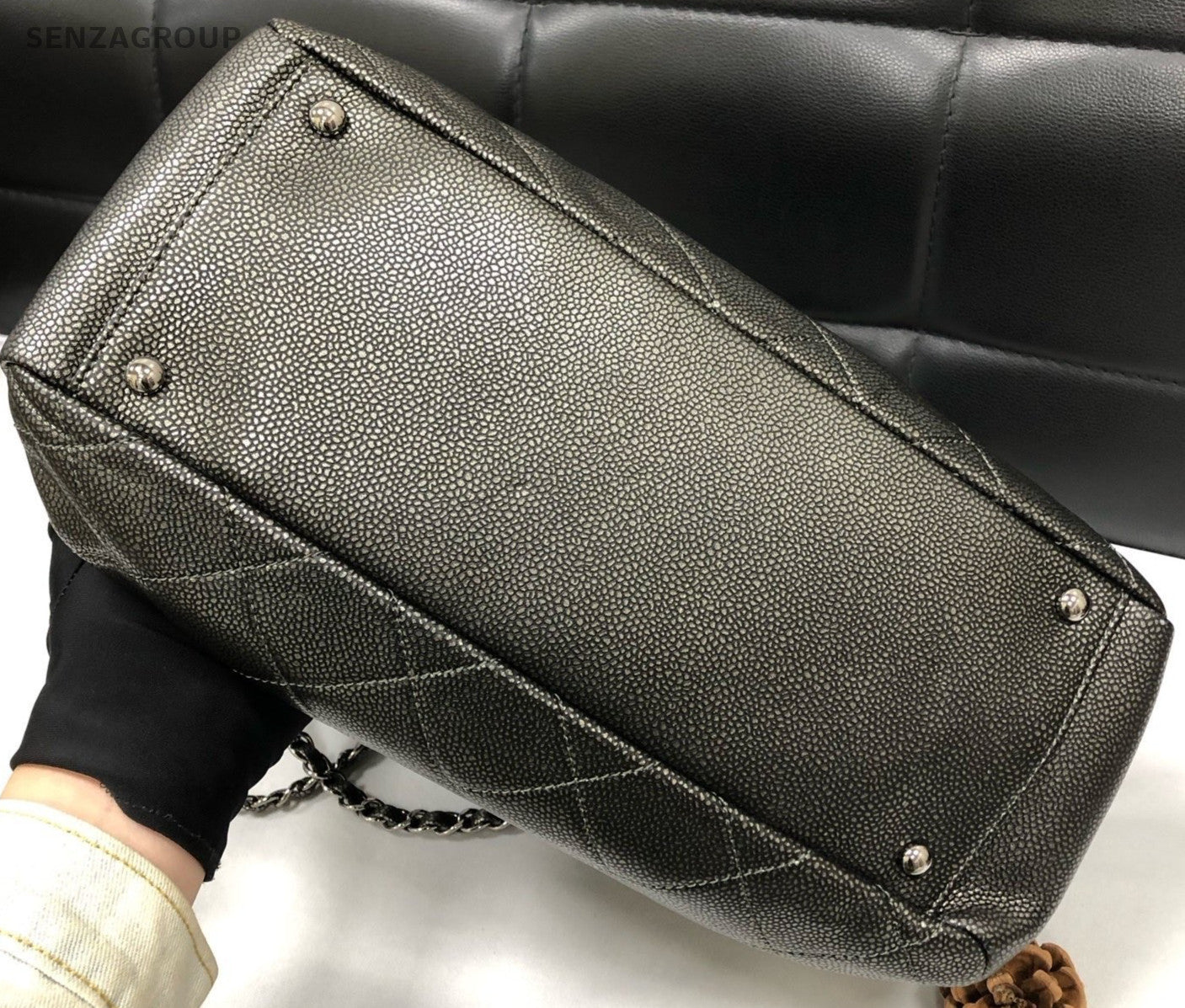 Chanel CC Logo Chain Shoulder Bag Black Silver Diamond Women Classic Designer