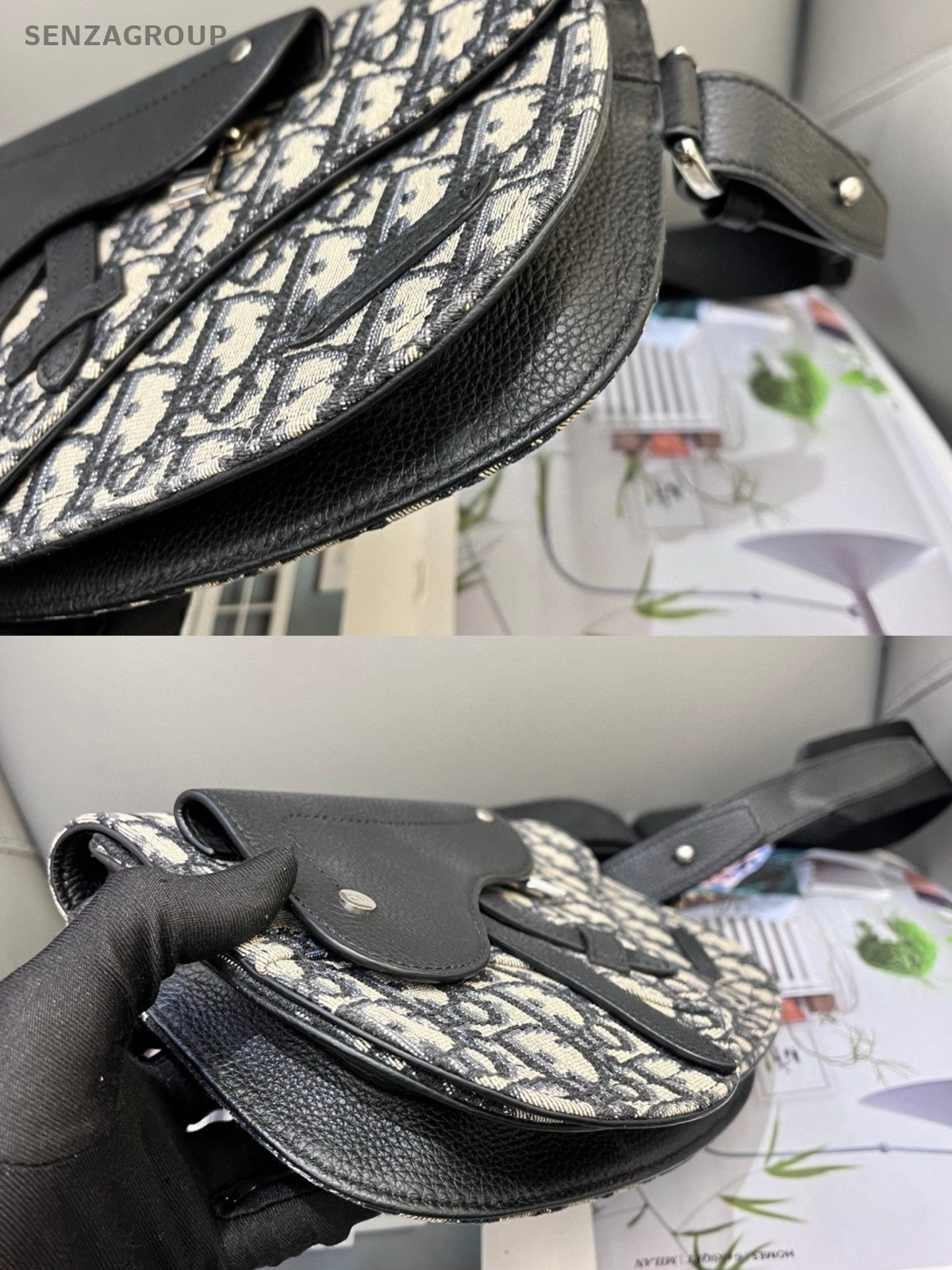 Christian Dior Oblique Canvas Saddle Shoulder Crossbody Bag Black Unisex Adults