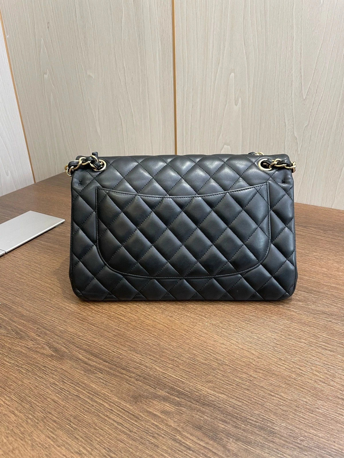 CHANEL Classic Flap Jumbo Chain Shoulder Crossbody Bag Daily Use Black Gold