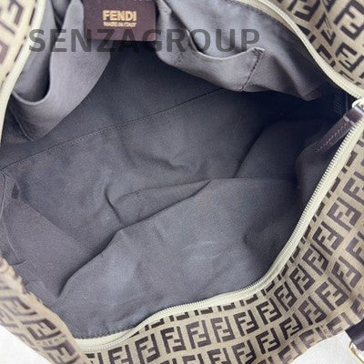 Vintage Fendi Monogram Tote Shoulder Bag Brown Gold Hardware Classic Women