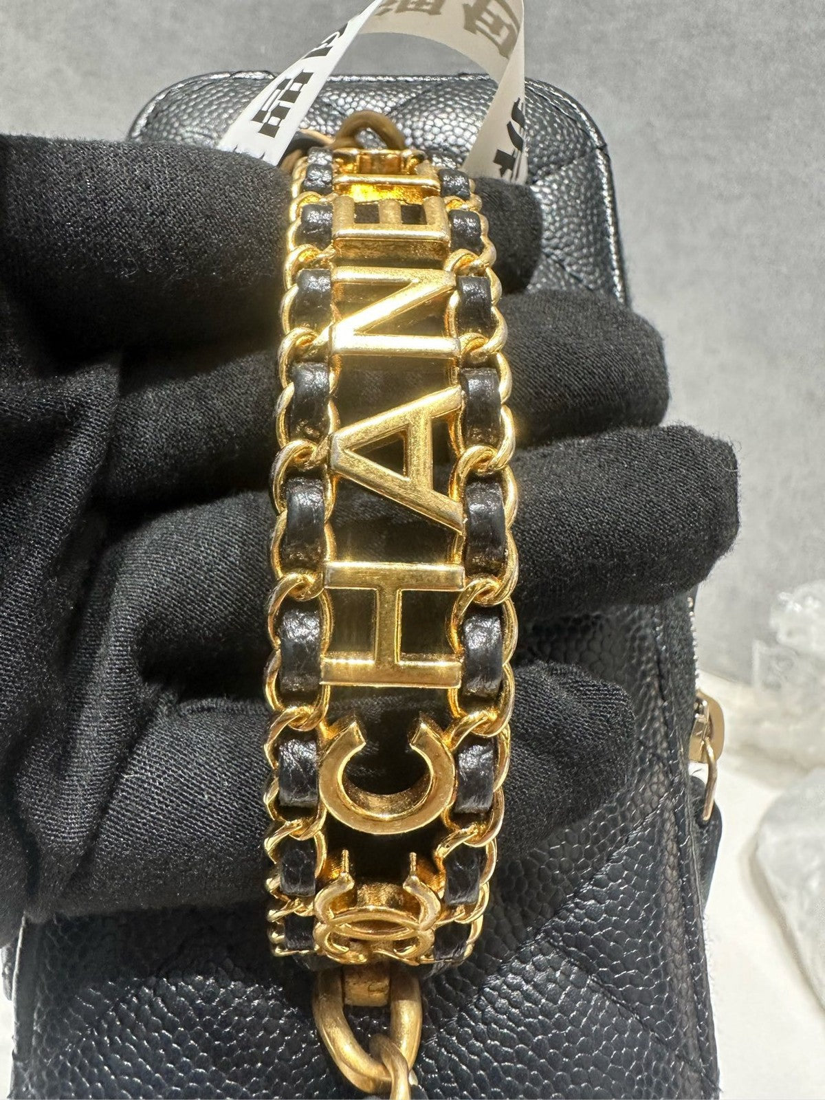 Chanel 22S Black Gold Cosmetic Vanity Case Chain Shoulder Bag