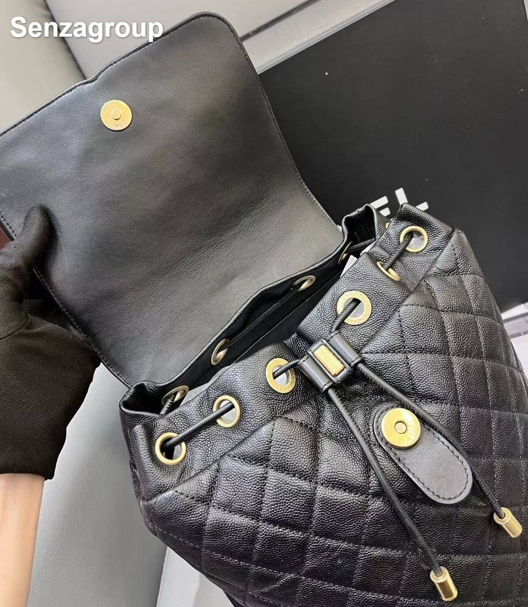 Chanel Vanity Case PM Backpack Black Gold Diamond Women Classic Fashion