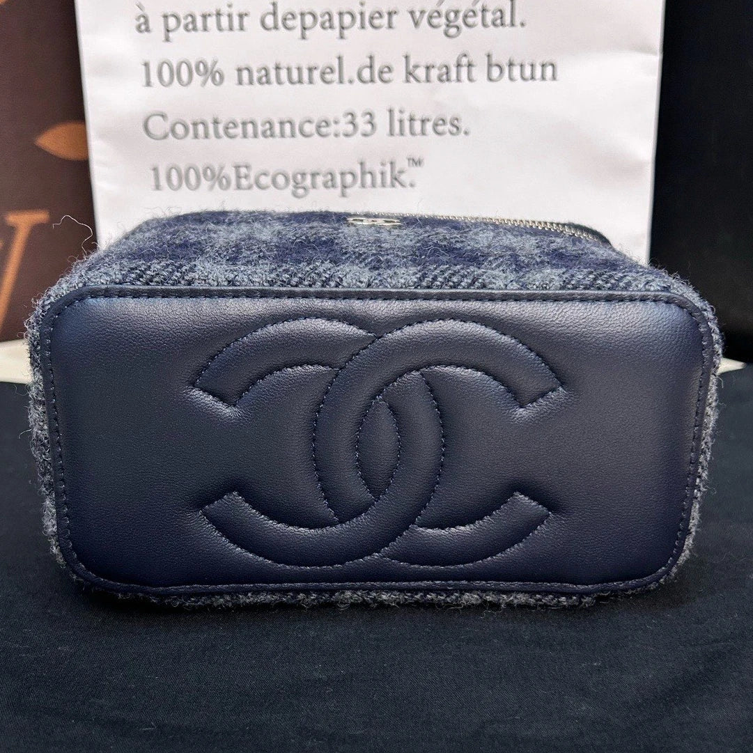 Chip Version Chanel Tweed Long Box Gold Chain Navy Shoulder bag Crossbody