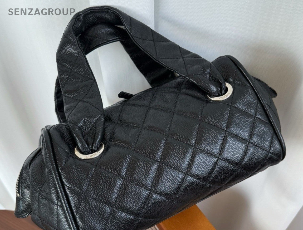 Chanel Caviar Bowling Top Hadle Shoulder Bag Black Women