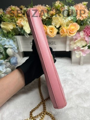 Saint Laurent Medium Envelope WOC Pink Gold Chain Crossbody Bag