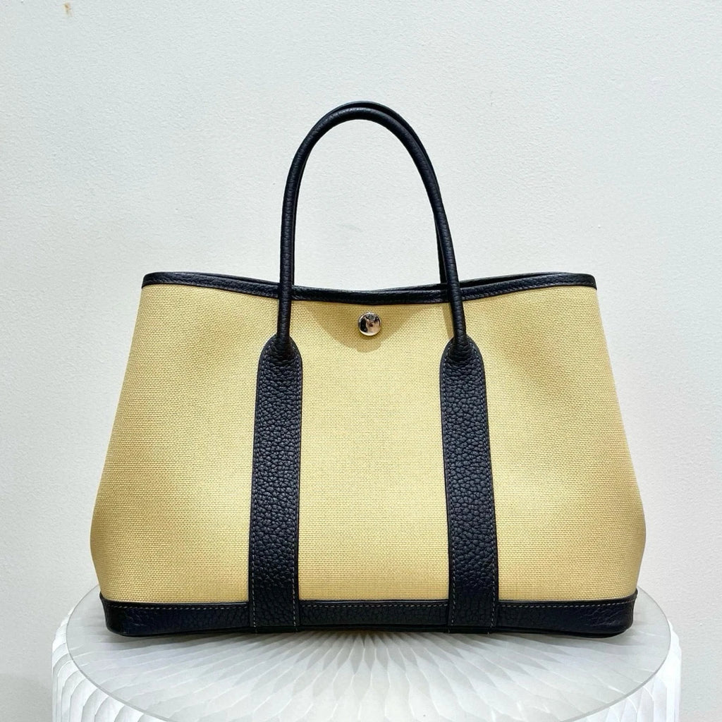 Hermes Garden Party30 Tote Top Handle Bag Yellow Silver Women Classic