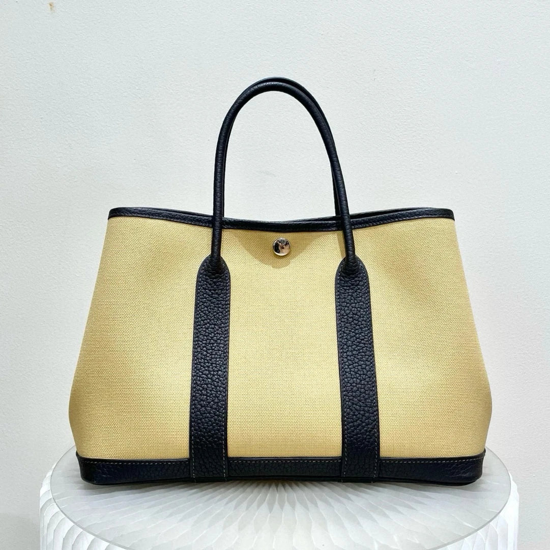 Hermes Garden Party30 Tote Top Handle Bag Yellow Silver Women Classic