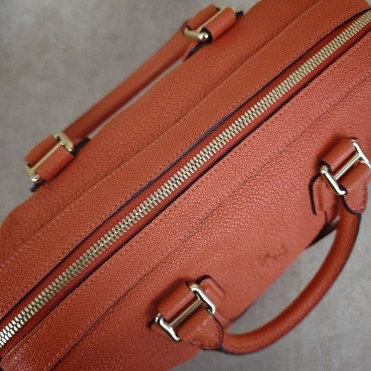 Loewe Vintage Orange Leather Boston Bowling Handbag For Women