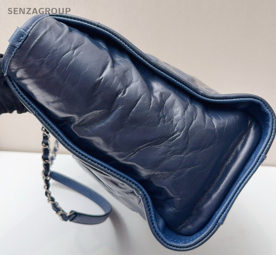 Chanel Deauville Calfskin Tote Chain Shoulder Bag Blue Silver Women Classic