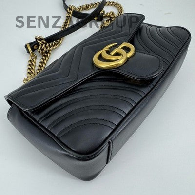Gucci GG Marmont Black Gold Chain Shoulder Crossbody Bag Classic Women